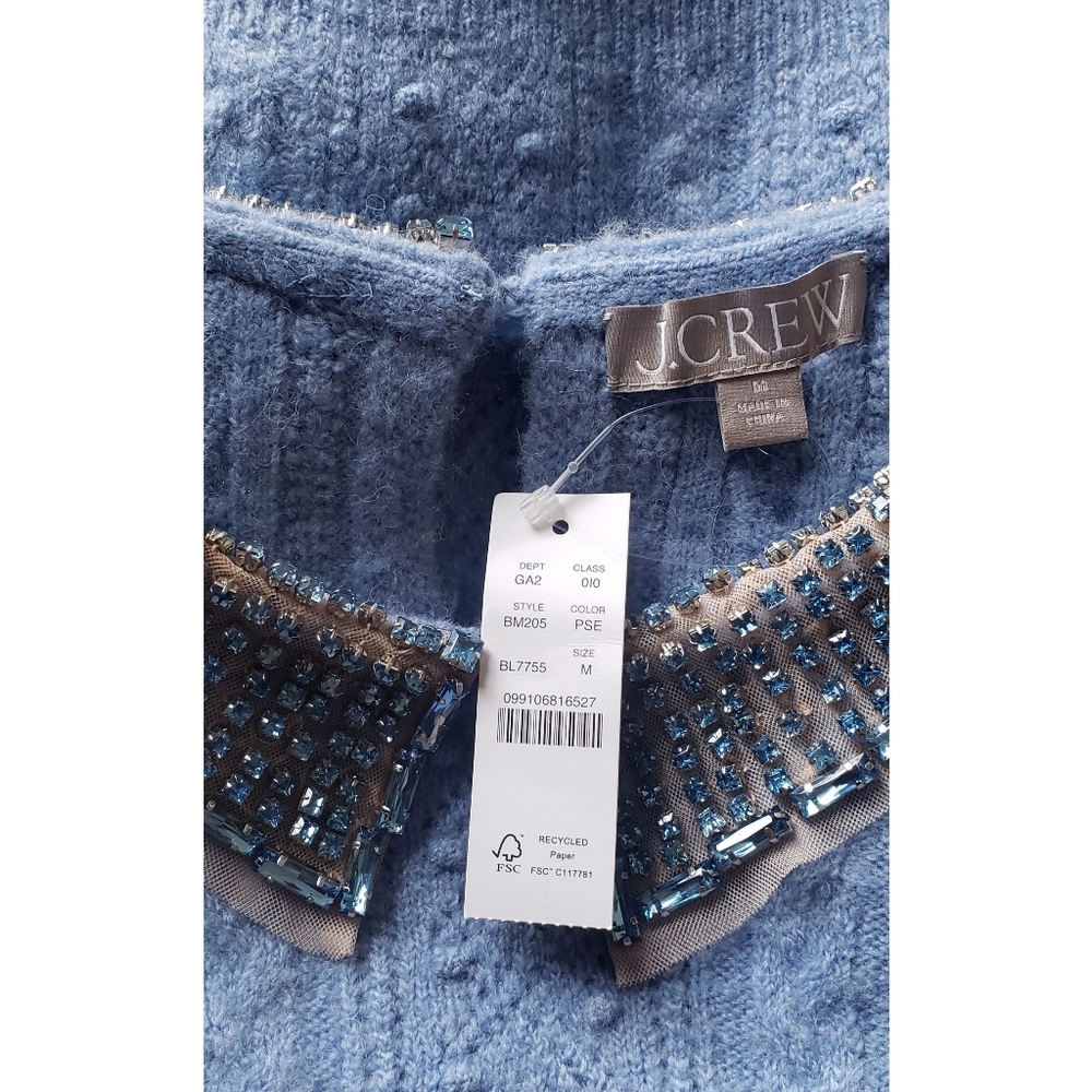 26. J.Crew Pointelle cable-knit crewneck with beaded collar - Picture 9 of 10